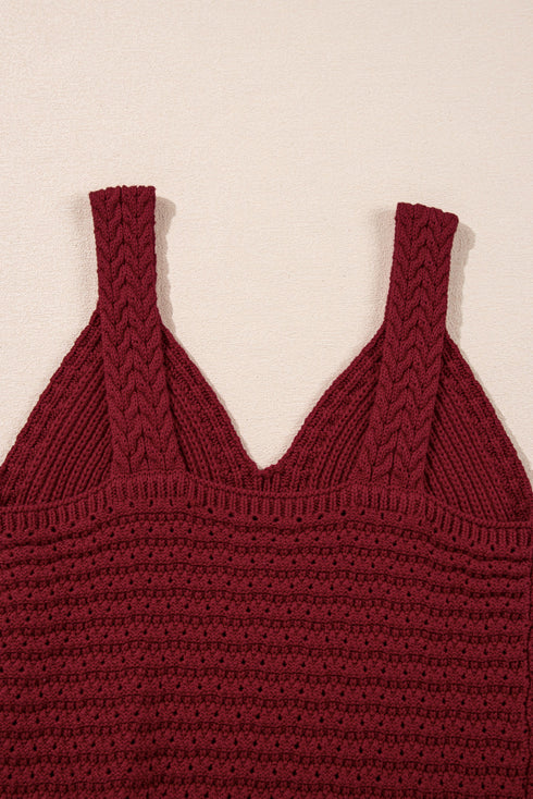 Boho Textured Cable V Neck Sleeveless Knit Tank Top
