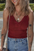 Boho Textured Cable V Neck Sleeveless Knit Tank Top