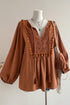 Boho V Neck Embroidered Tassel Long Sleeve Blouse