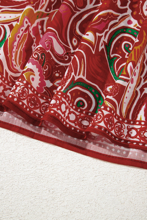 Boho Wanderlust Paisley Puff Sleeve Tassel Tie Blouse