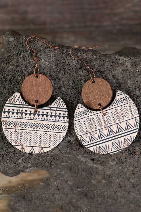 Boho Western Geometric Printed Wood Drop Earrings