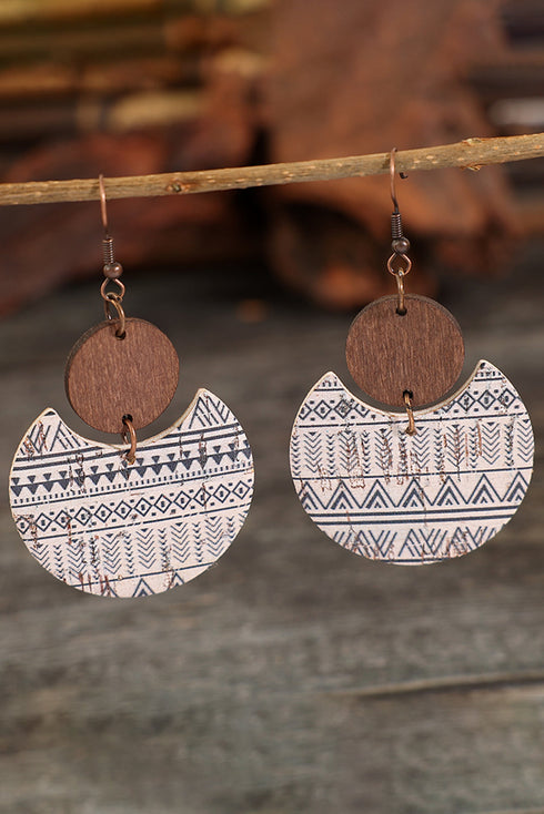 Boho Western Geometric Printed Wood Drop Earrings