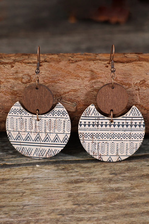 Boho Western Geometric Printed Wood Drop Earrings