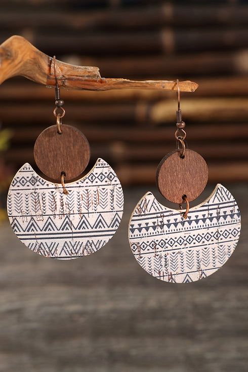 Boho Western Geometric Printed Wood Drop Earrings