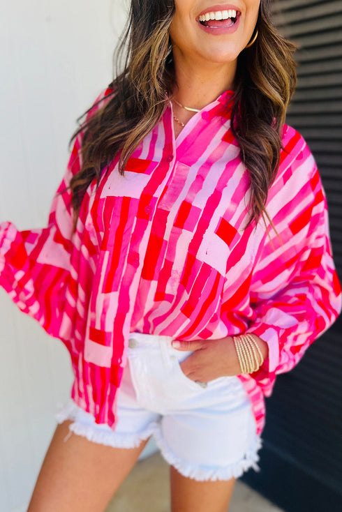 Bold Abstract Geometric Oversized Button Down Shirt