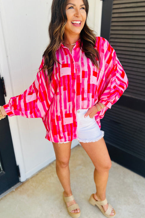 Bold Abstract Geometric Oversized Button Down Shirt