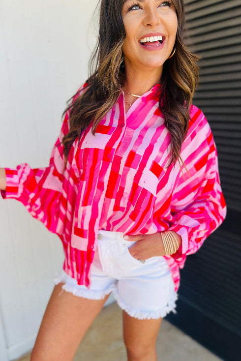 Bold Abstract Geometric Oversized Button Down Shirt