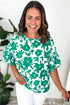 Bold Botanical Floral Print Smocked Ruffle Sleeve Round Neck Top