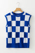 Bold Checkerboard Knit Crew Neck Sweater Vest