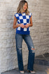 Bold Checkerboard Knit Crew Neck Sweater Vest