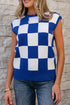 Bold Checkerboard Knit Crew Neck Sweater Vest