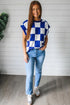 Bold Checkerboard Knit Crew Neck Sweater Vest