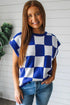 Bold Checkerboard Knit Crew Neck Sweater Vest
