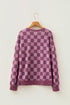 Bold Checkerboard Print Ribbed Trim Pullover Top