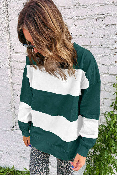 Bold Colorblock Wide Stripe Drop Shoulder Sweatshirt