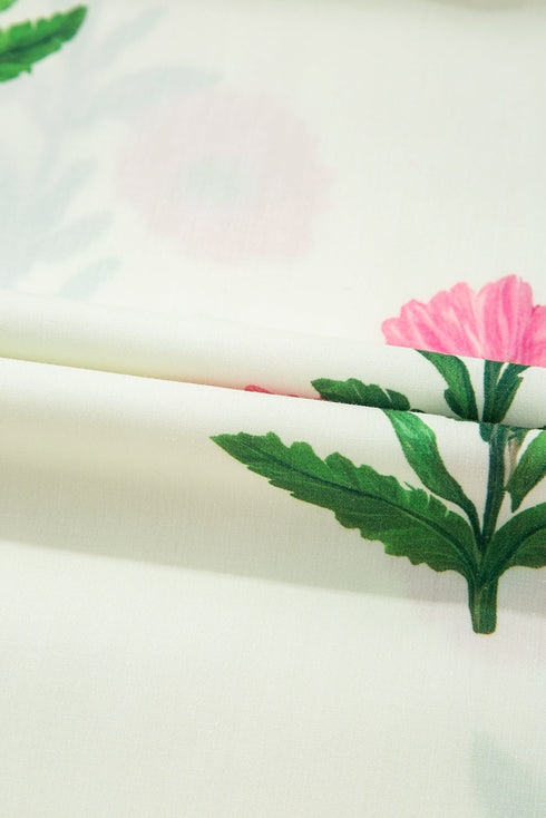 Bold Floral Embroidered Puff Sleeve Contrast Trim Tunic Mini Dress