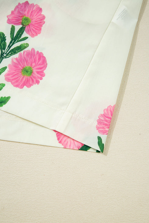 Bold Floral Embroidered Puff Sleeve Contrast Trim Tunic Mini Dress