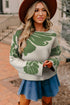 Bold Floral Jacquard Wide Sleeve Crew Neck Sweater