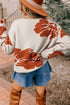 Bold Floral Jacquard Wide Sleeve Crew Neck Sweater