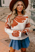Bold Floral Jacquard Wide Sleeve Crew Neck Sweater