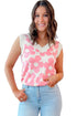 Bold Floral Print Sleeveless V Neck Knit Top