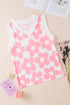 Bold Floral Print Sleeveless V Neck Knit Top