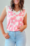 Bold Floral Print Sleeveless V Neck Knit Top