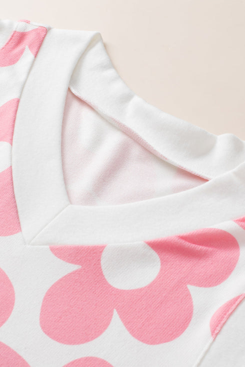 Bold Floral Print Sleeveless V Neck Knit Top