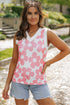 Bold Floral Print Sleeveless V Neck Knit Top