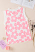 Bold Floral Print Sleeveless V Neck Knit Top
