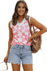 Bold Floral Print Sleeveless V Neck Knit Top