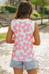 Bold Floral Print Sleeveless V Neck Knit Top