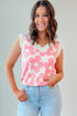 Bold Floral Print Sleeveless V Neck Knit Top