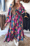 Bold Floral Print Square Neck Balloon Sleeve Midi Dress