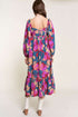 Bold Floral Print Square Neck Balloon Sleeve Midi Dress
