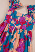 Bold Floral Print Square Neck Balloon Sleeve Midi Dress