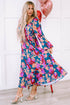 Bold Floral Print Square Neck Balloon Sleeve Midi Dress