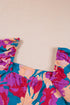 Bold Floral Print Square Neck Balloon Sleeve Midi Dress