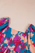 Bold Floral Print Square Neck Balloon Sleeve Midi Dress