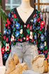 Bold Floral Print V Neck Knit Cardigan