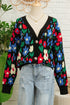 Bold Floral Print V Neck Knit Cardigan
