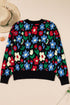 Bold Floral Print V Neck Knit Cardigan