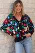 Bold Floral Print V Neck Knit Cardigan