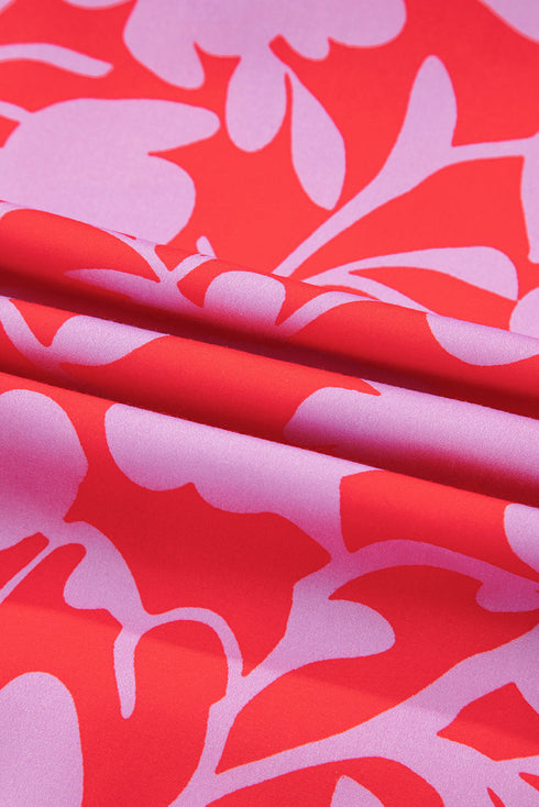 Bold Floral Silhouette Print Ruffle Collar Drop Waist Mini Dress