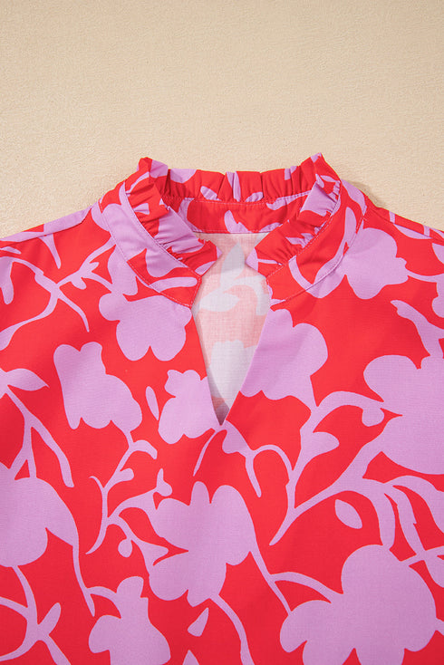 Bold Floral Silhouette Print Ruffle Collar Drop Waist Mini Dress