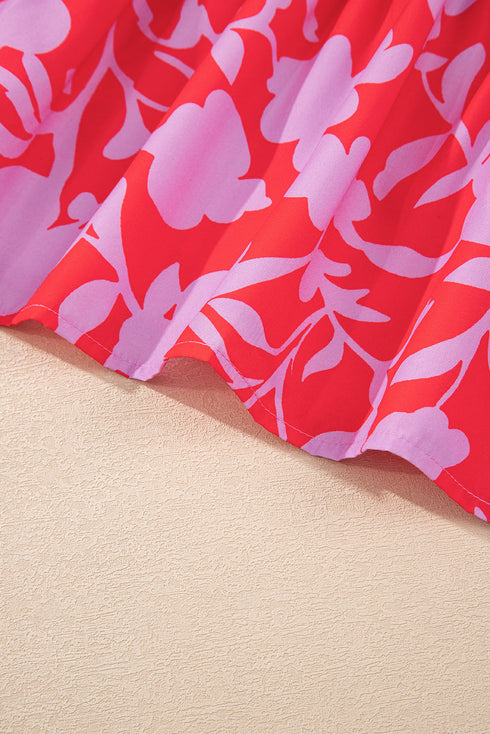 Bold Floral Silhouette Print Ruffle Collar Drop Waist Mini Dress