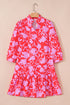 Bold Floral Silhouette Print Ruffle Collar Drop Waist Mini Dress