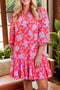 Bold Floral Silhouette Print Ruffle Collar Drop Waist Mini Dress