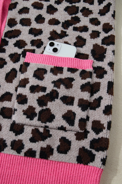 Bold Trim Animal Print Button Front Knit Cardigan