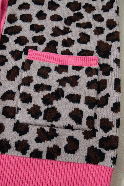 Bold Trim Animal Print Button Front Knit Cardigan